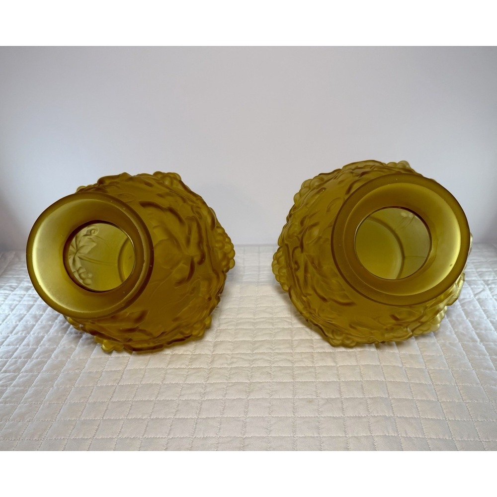 Etaleune Paris France Signed Satin Art Glass Grape Vine Vase Pair Antique - Picture 16 of 16